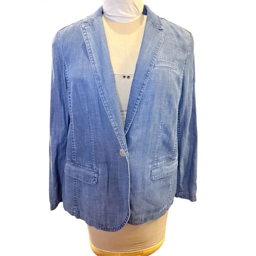 Talbots Denim Chambray Single Btn Blazer Cotton/Linen Large Petite